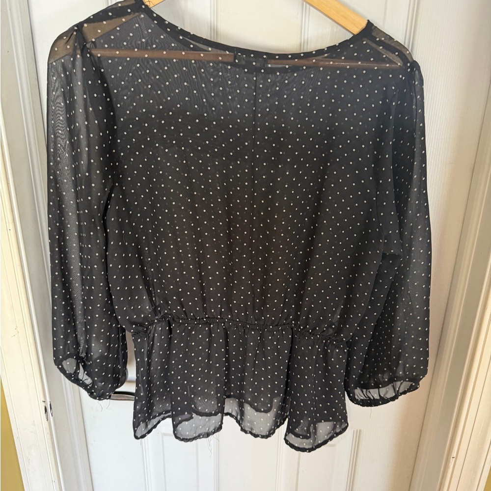 Lily Rose Black Sheer Polka Dot Blouse - Picture 2 of 4